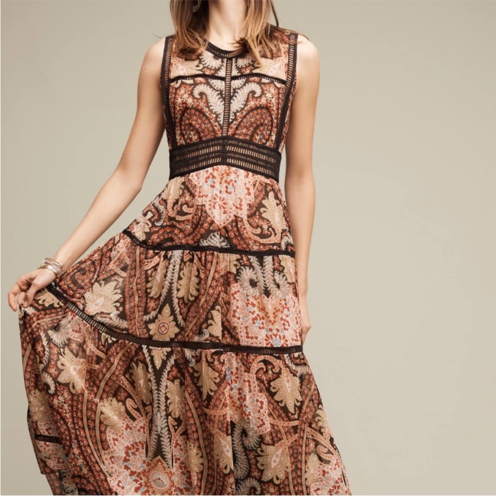 Ranna Gil Anthropologie Claudette Paisley Print Boho Maxi Dress